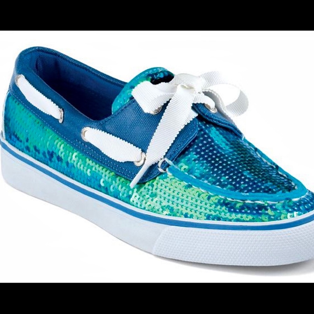 Sperry Top Sider Turquoise Aqua Sequin Boat Shoes